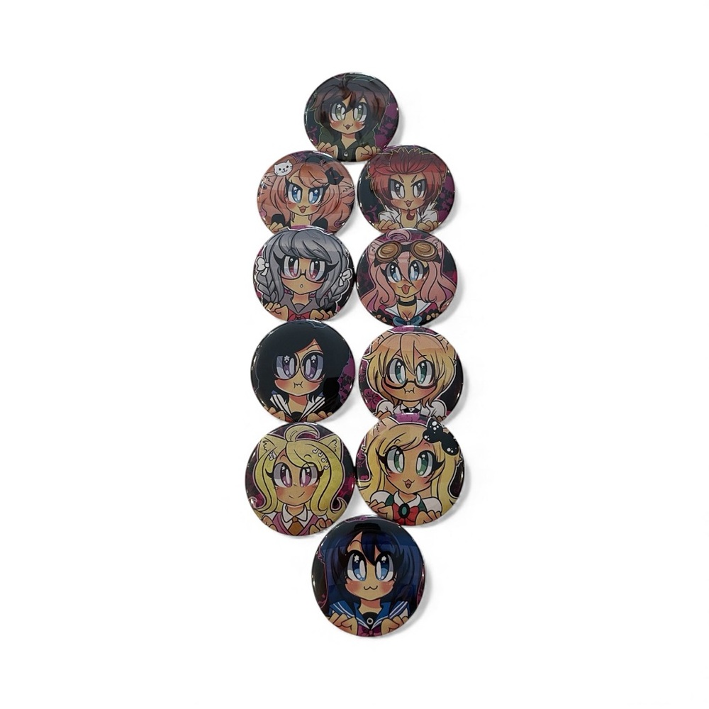 Anime Character Button Pin Set - 10 Webcomic‎ Collectible Chibi Style Artwork 7